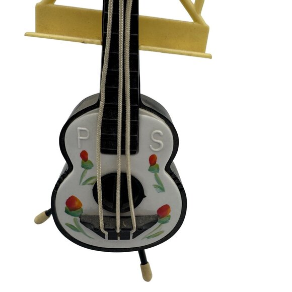 Miniature Guitar Salt & Pepper Shaker Set With Stand - Hand-Painted Floral Desig - Picture 2 of 4